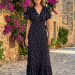 Laessa | Floral Puff Sleeve Ruffle Hem Midi Dress