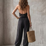 Faerin | Drape Neck Fluid Top Wide Leg Set
