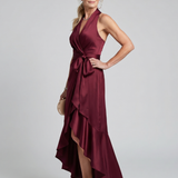 Mirwyn | Halter Neck Wrap Asymmetric Hem Midi Dress