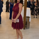 Roslia | Halter Neck Layered Hem Knee Length Dress