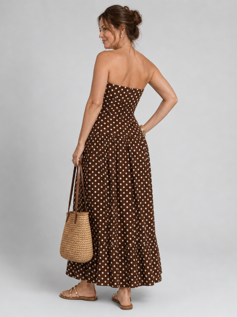 Romisette | Strapless Polka Dot Pattern Midi Dress