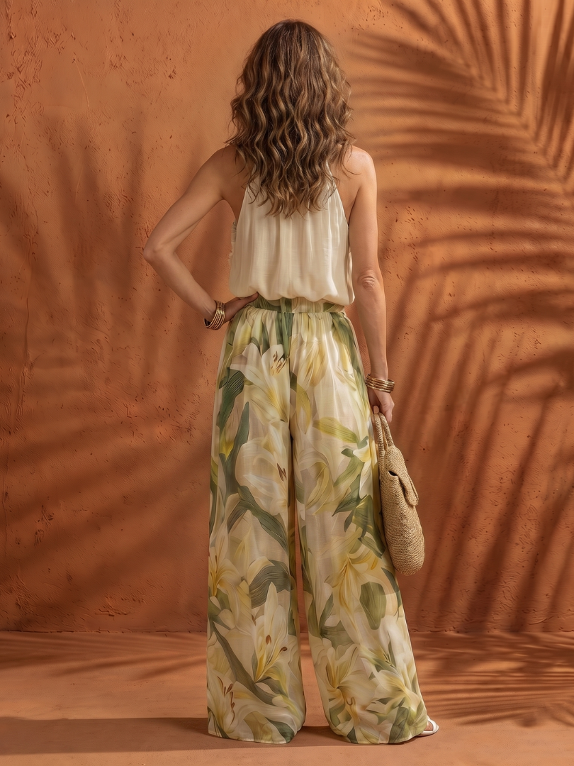 Mirandra | Halter Neck Blouse Floral Wide Leg Set