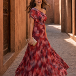 Halsia | One Shoulder Watercolor Print Flowing Maxi Dress