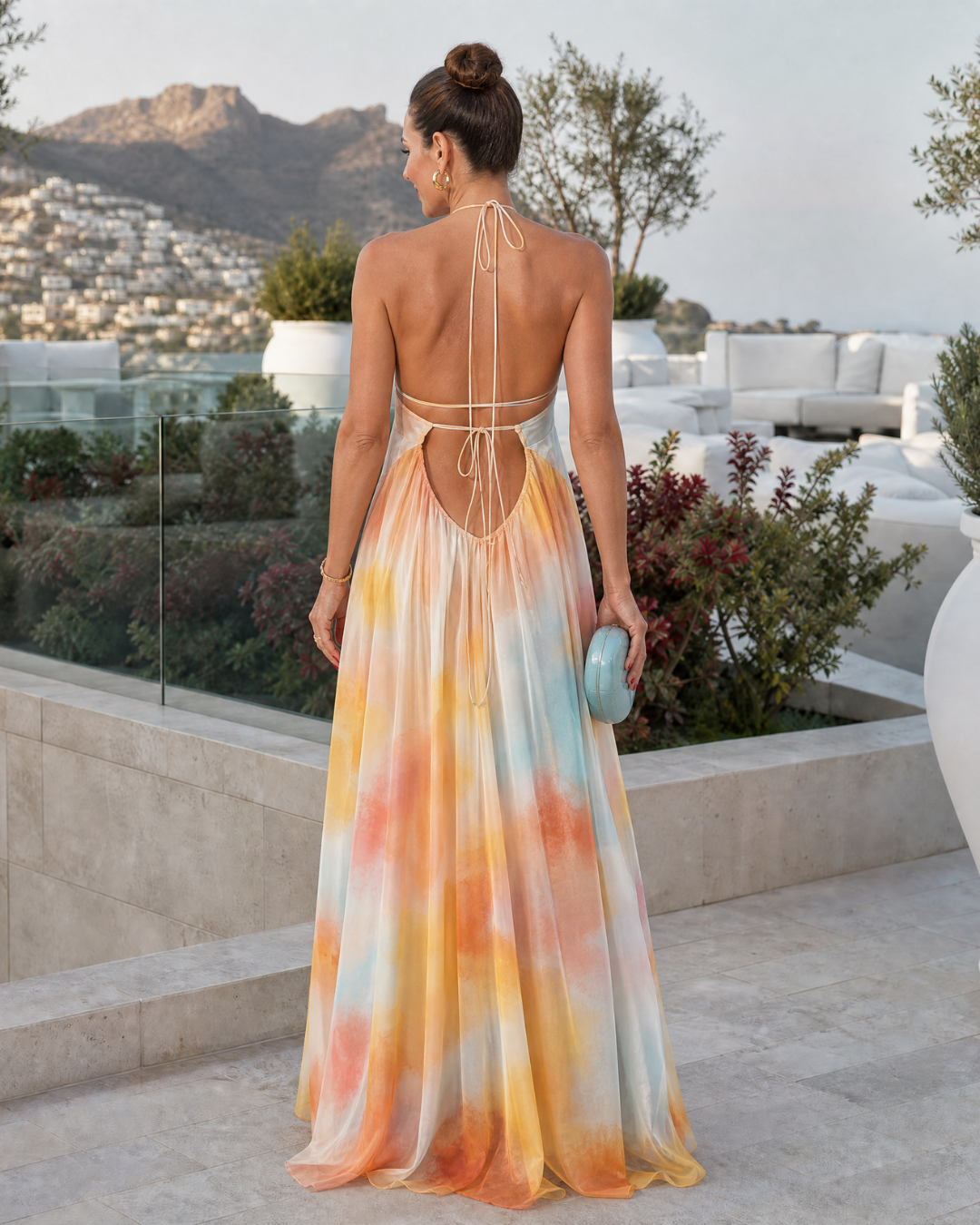 Dahbeth | Watercolor Halter Flowing Maxi Dress