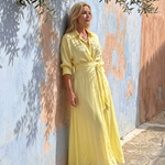 Lunlette | Belted Collared Flowing Long Sleeve Midi Dress