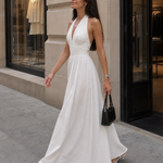 Julsia | Sleeveless Halter Neck Fitted Bodice Midi Dress