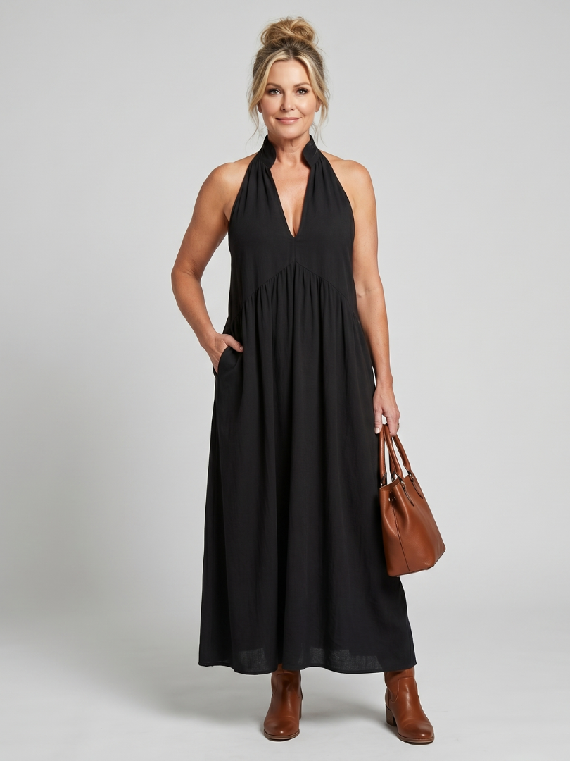 Elibelle | Halter Neck Relaxed Flowing Silhouette Midi Dress