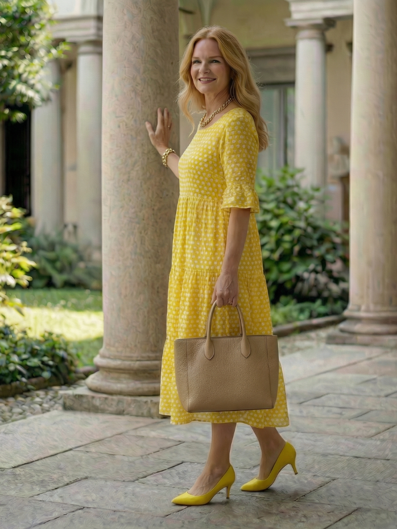 Thalwynne | Polka Dot Tiered Midi Dress Short Sleeve