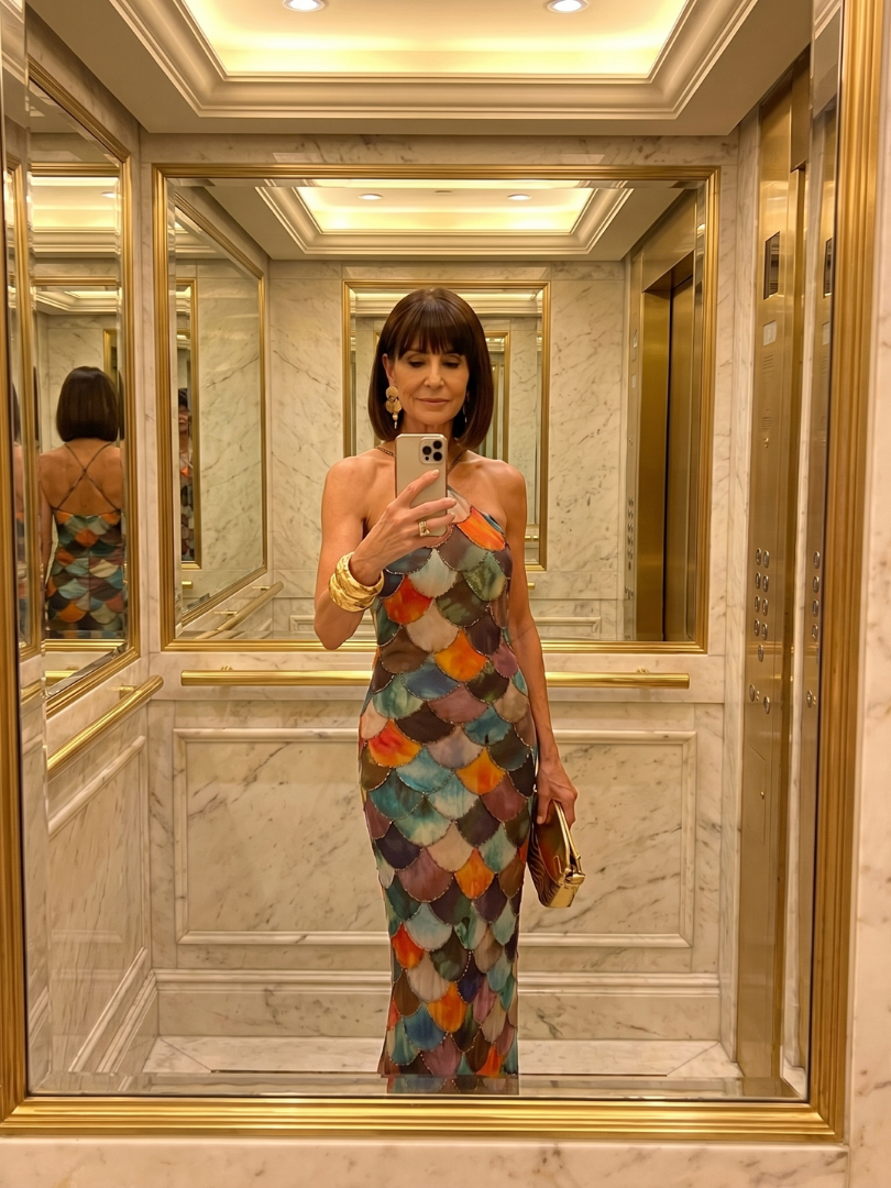 Isabelle | Fitted Multicolor Scale Pattern Maxi Dress