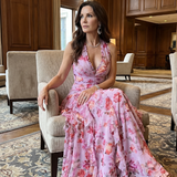 Liabeth | Halter Neck Ruched Bodice Floral Maxi Dress
