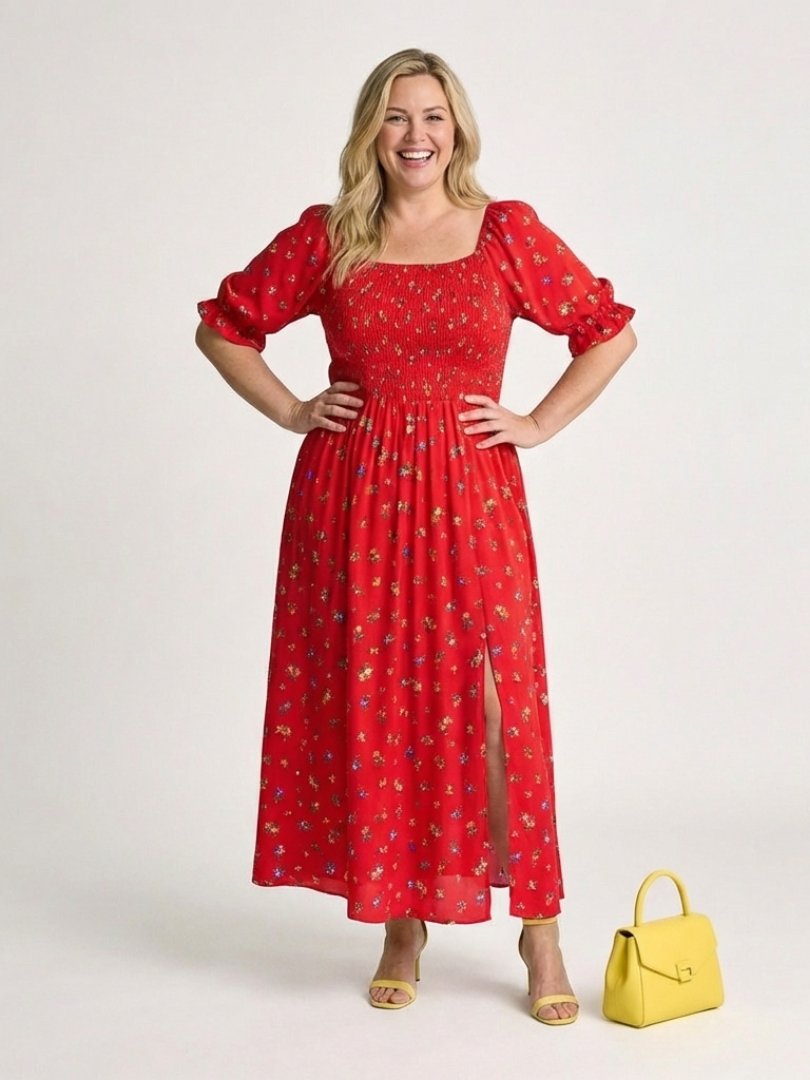 Giathea | Square Neck Floral Puff Sleeve Midi Dress