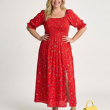 Giathea | Square Neck Floral Puff Sleeve Midi Dress