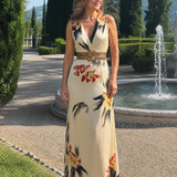 Callania | Floral Print Sleeveless V Neck Midi Dress