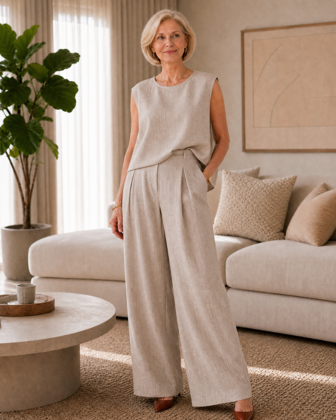 Rosrina | Sleeveless Relaxed Top And Wide Leg Pants Set