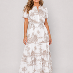Fiobeth | Printed Short Sleeve Tiered Midi Dress