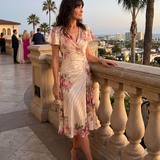 Valthea | Floral Wrap Ruched Midi Dress