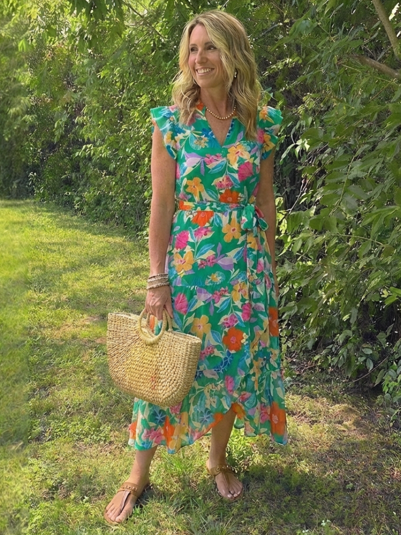 Corlette | Floral V-Neck Tiered Midi Dress