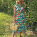 Corlette | Floral V-Neck Tiered Midi Dress