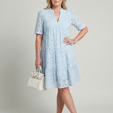 Isarina | Short Sleeve Eyelet Detail Knee Length Dress