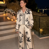 Calbeth | Abstract Coastal Print Shirt And Wide Leg Pants Set