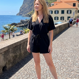 Renrose | V Neck Cold Shoulder Short Sleeve Romper
