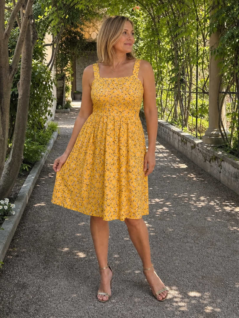 Nilasia | Square Neck Floral Print Knee Length Dress