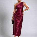 Celna | One Shoulder Draped Satin Midi Dress