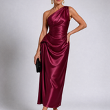 Celna | One Shoulder Draped Satin Midi Dress