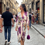 Miravia | Cross Wrap Tie Waist Printed Midi Dress