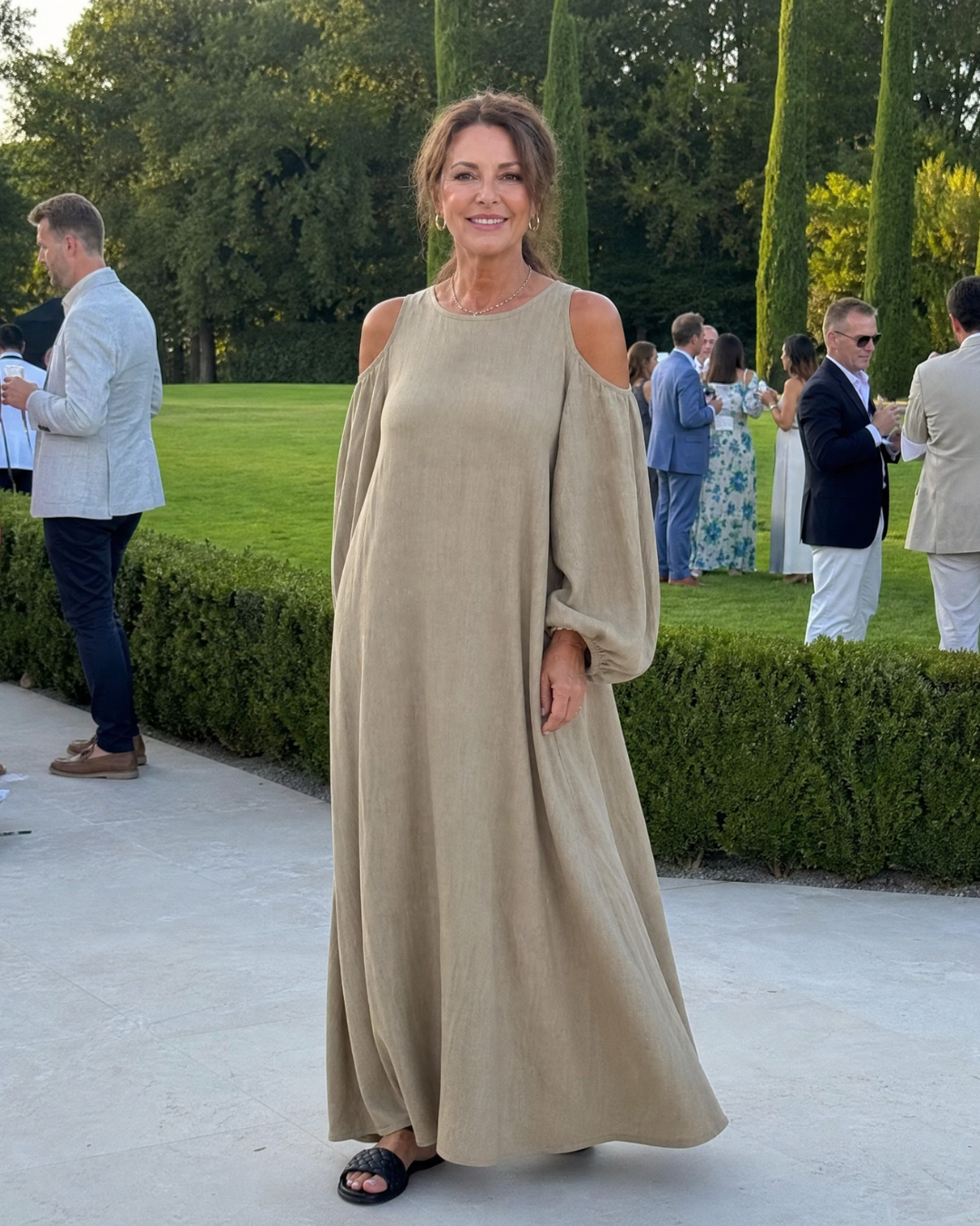 Dellania | Cold Shoulder Balloon Sleeve Relaxed Maxi Dress