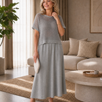 Perndra | Open Knit Top And Flowing Midi Dress Set