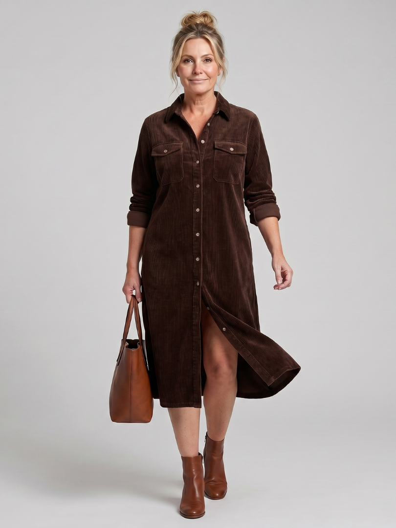 Kalney | Long Sleeve Patch Pockets Midi Dress