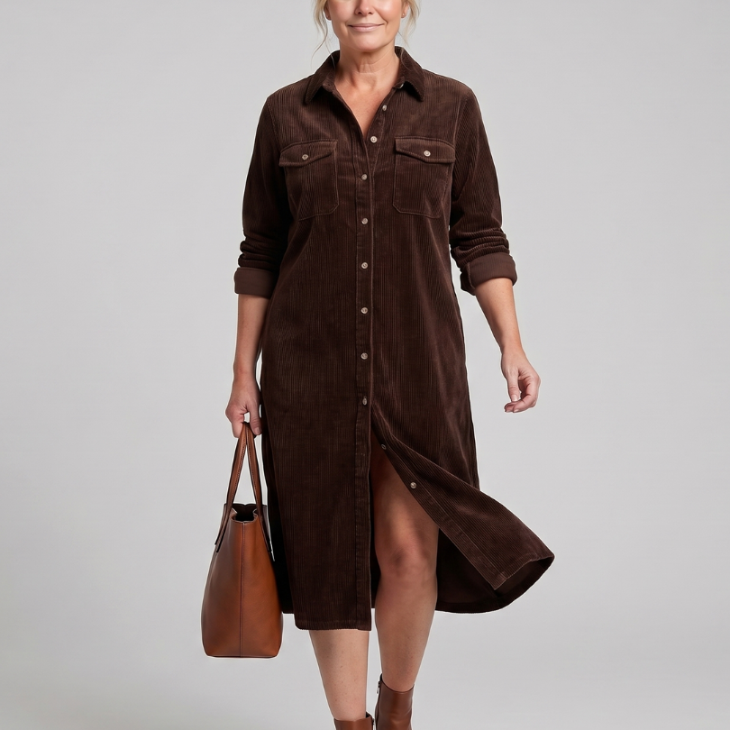 Kalney | Long Sleeve Patch Pockets Midi Dress