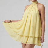 Marensia | High Neck Layered Chiffon Flared Hem Mini Dress