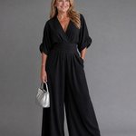 Persia | Draped V Neck Wide Leg Relaxed Jumpsuit