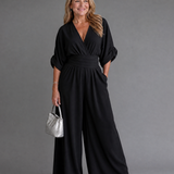 Persia | Draped V Neck Wide Leg Relaxed Jumpsuit
