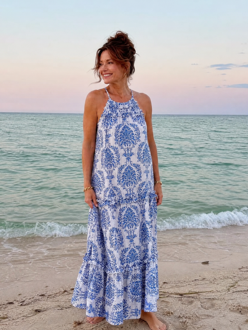 Pensia | Sleeveless Mixed Print Midi Dress