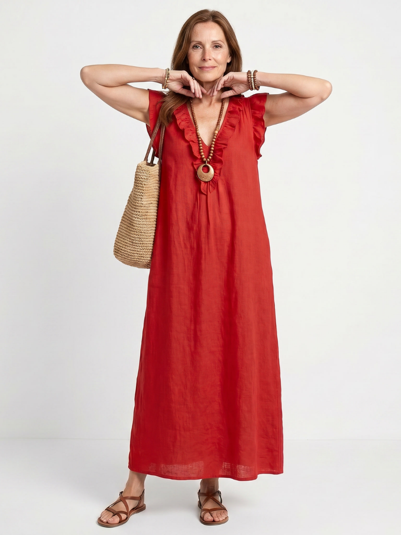 Briabeth | Ruffle Trim Sleeveless Neck Midi Dress