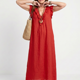 Briabeth | Ruffle Trim Sleeveless Neck Midi Dress