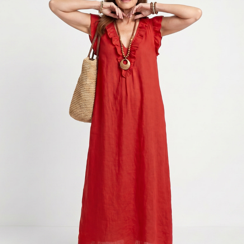 Briabeth | Ruffle Trim Sleeveless Neck Midi Dress