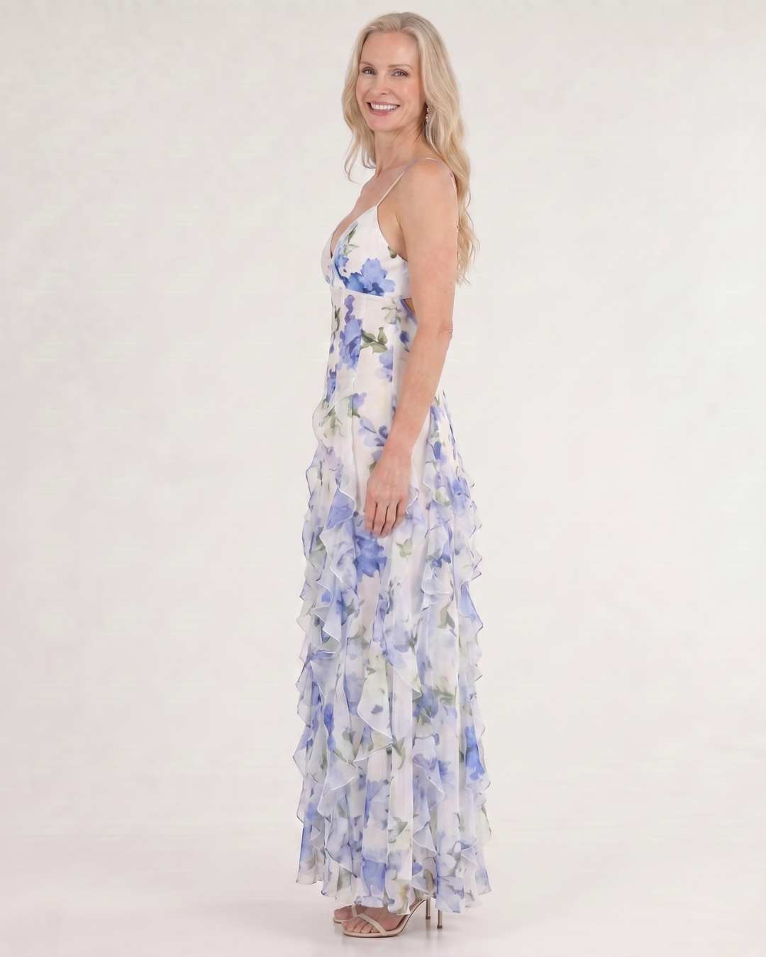 Marenetta | Watercolor Floral Ruffle Hem Sleeveless Midi Dress