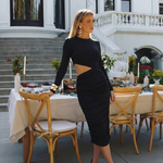 Senrina | Long Sleeve Cutout Ruched Midi Dress