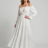 Sennarin | Off Shoulder Side Slit Midi Dress