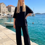 Belndra | Short Sleeve Oversized Top And Wide Leg Pants Set