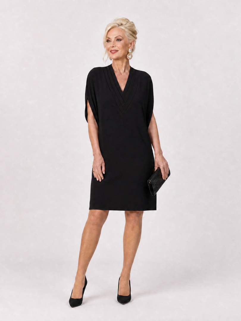 Verenabeth | V Neck Short Sleeve Knee Length Dress