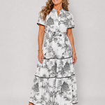 Fiobeth | Printed Short Sleeve Tiered Midi Dress