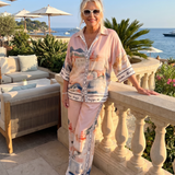 Lilabelle | Scenic Print Button Front Shirt And Wide Leg Pants Set