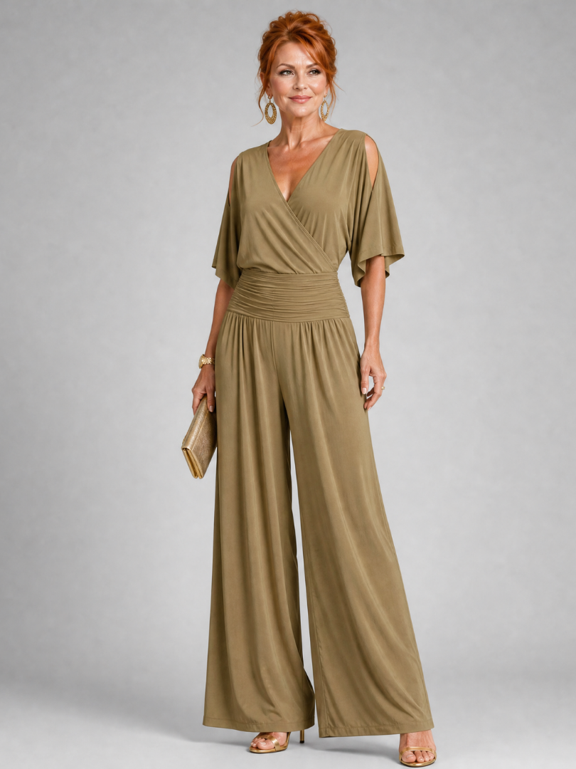 Lioravia | Cold Shoulder Wrap Wide Leg Jumpsuit
