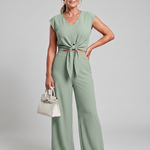 Maelette | Simple V Neck Strap Short Top Wide-leg Pants Sets