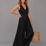 Verenarina | Button Front Sleeveless Wide Leg Relaxed Jumpsuit